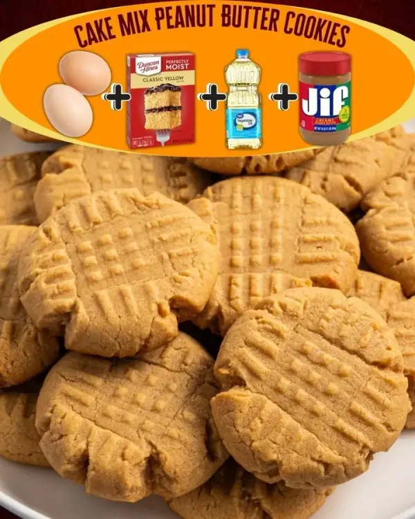 Delicious cake mix peanut butter cookies on a baking tray