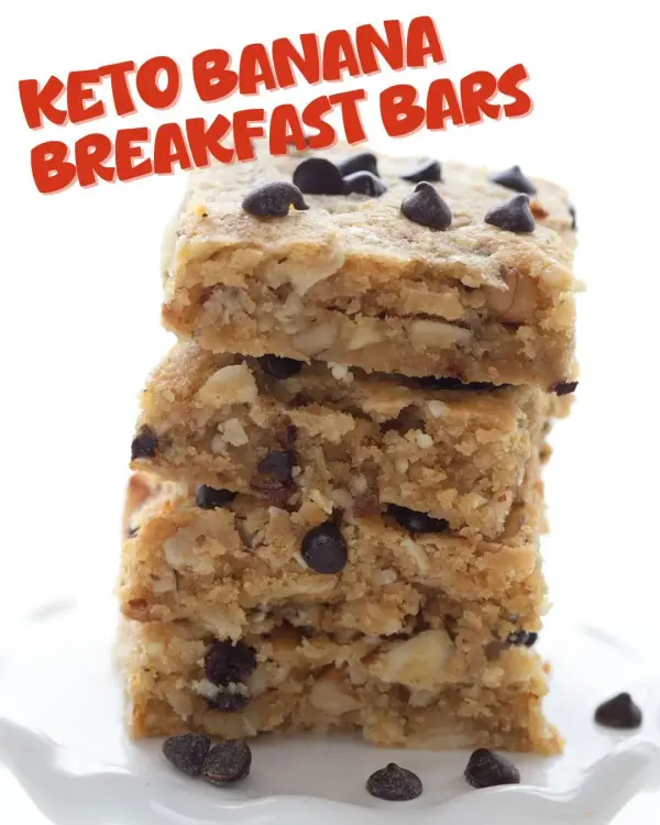 Delicious Keto Banana Breakfast Bars on a plate with banana slices