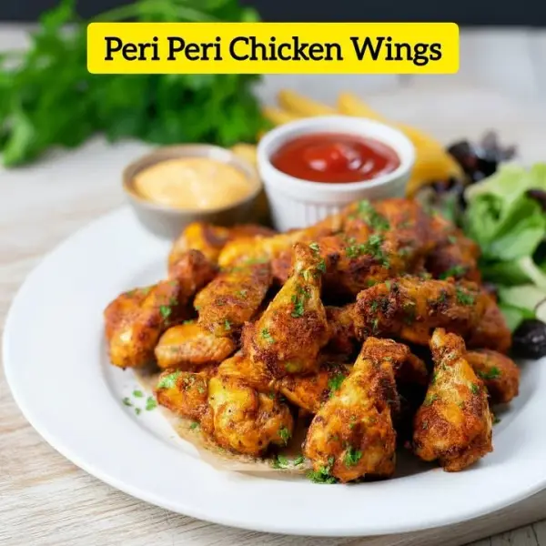Delicious peri peri chicken wings ready to be served
