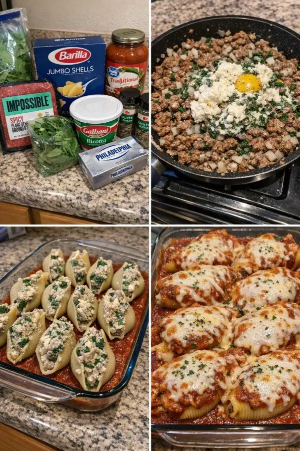 Plate of delicious stuffed jumbo shells filled with cheese and herbs