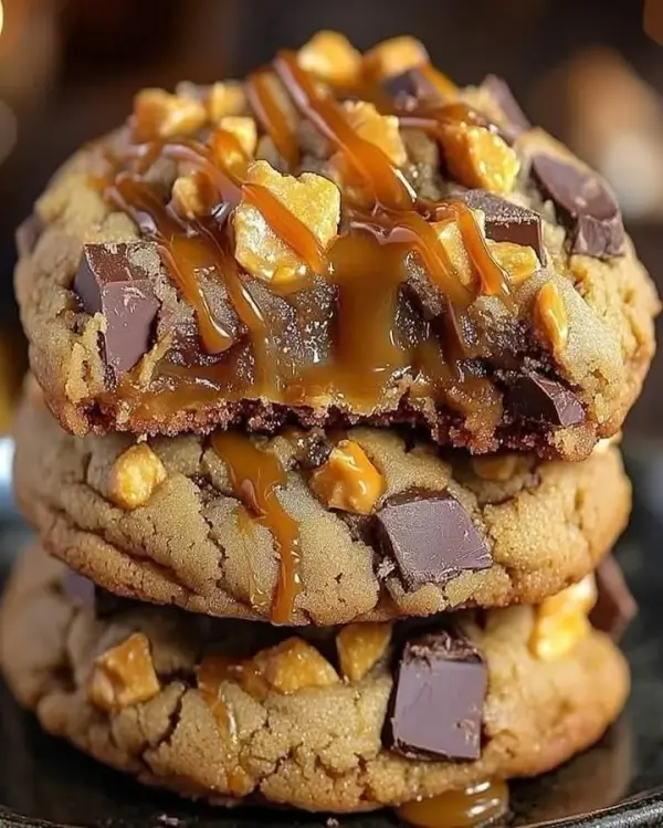 Delicious Butterfinger caramel crunch cookies fresh out of the oven