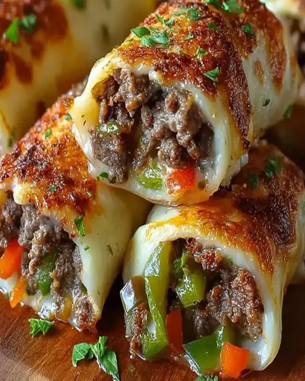 Delicious Philly cheesesteak rolls filled with beef and cheese