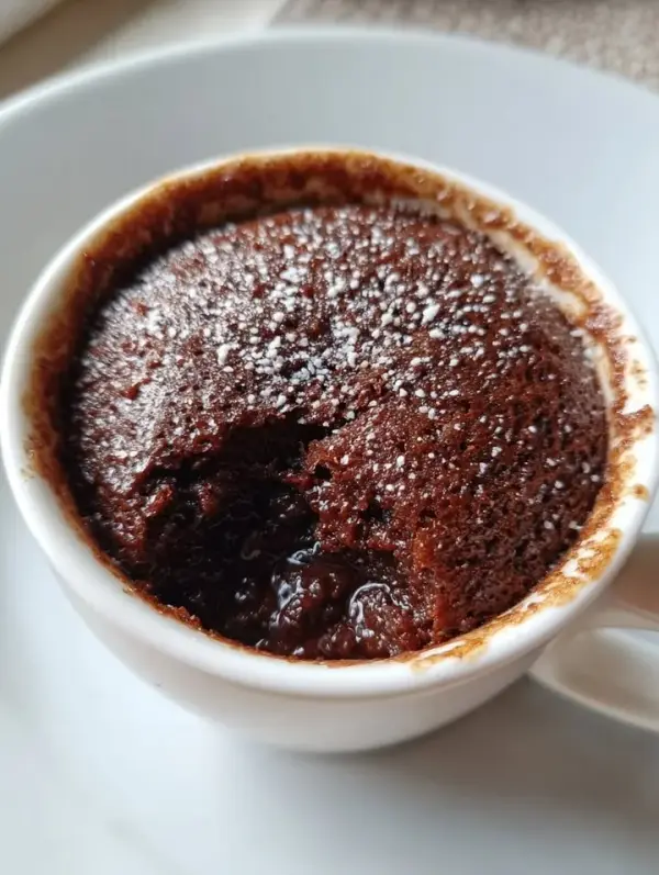 Delicious Chocolate Fudge Cottage Cheese Mug Cake in a mug