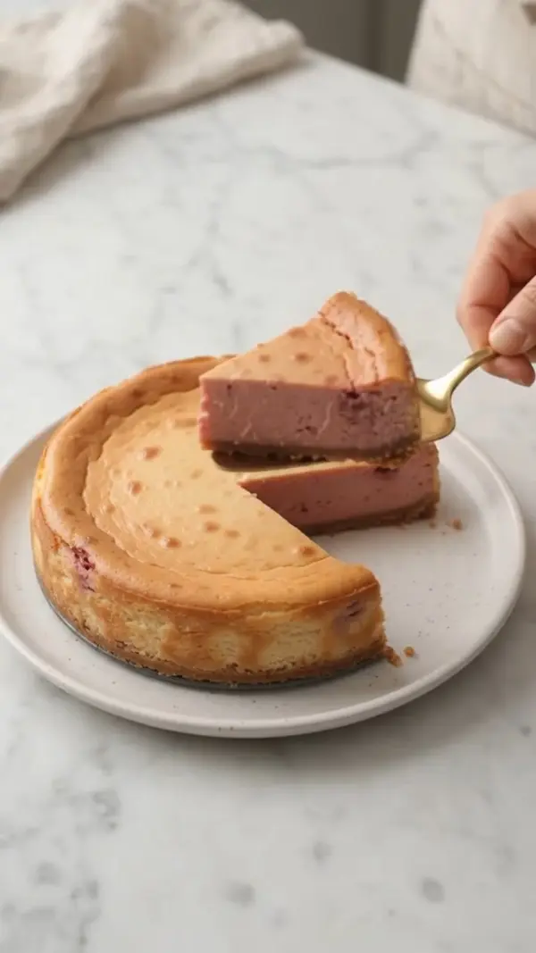 3-Ingredient Baked Raspberry Cheesecake