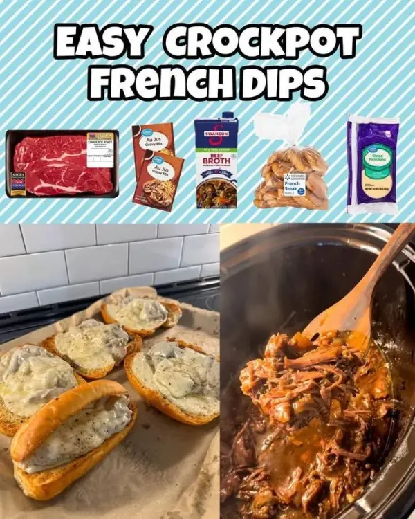 Delicious Easy Crockpot French Dip sandwich with au jus sauce