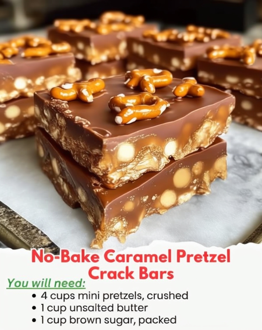 No-Bake Caramel Pretzel Crack Bars