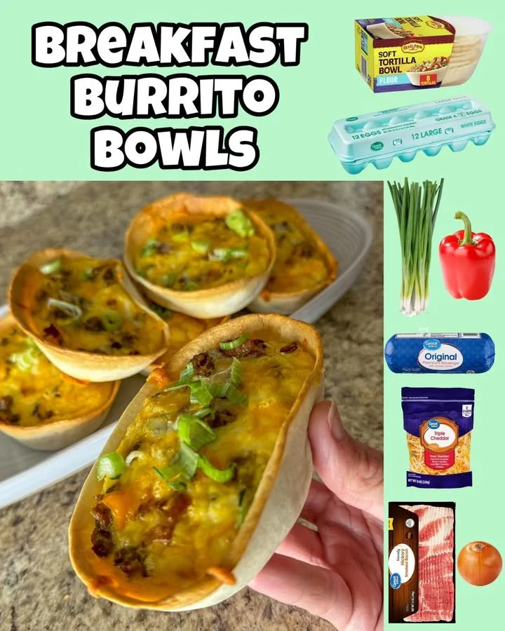 Delicious breakfast burrito bowl with eggs, cheese, and fresh ingredients.