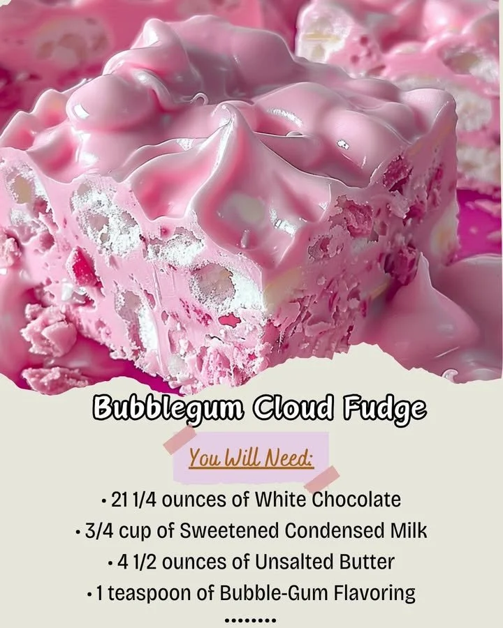 Colorful Bubblegum Cloud Fudge topped with sprinkles, ready to be enjoyed.
