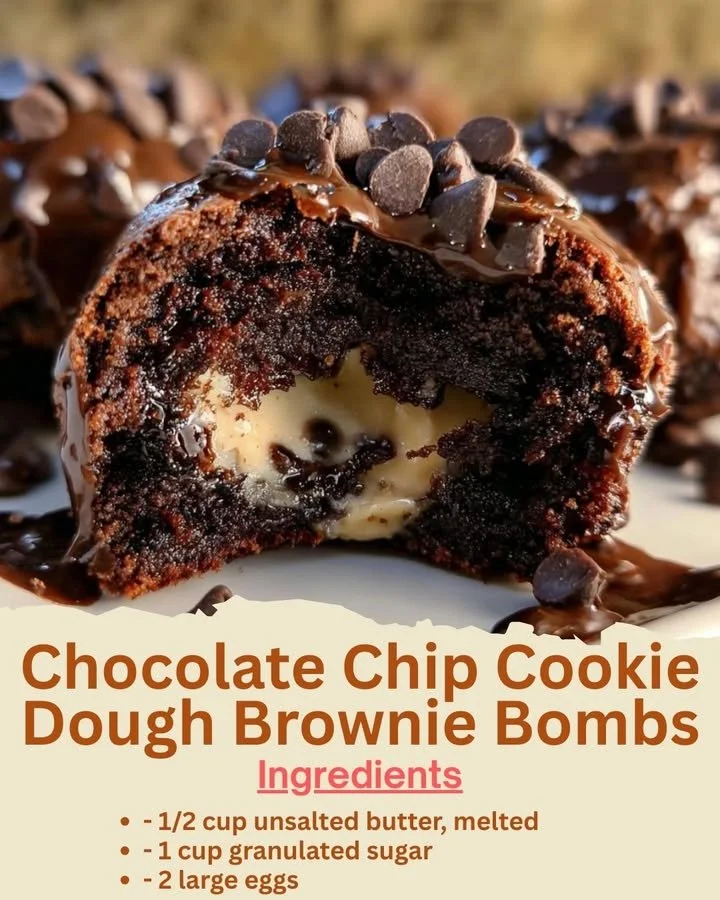 Delicious chocolate chip cookie dough brownie bombs on a plate