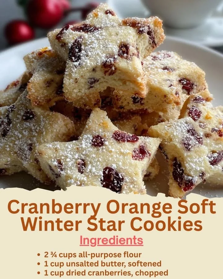 Cranberry Orange Soft Winter Star Cookies on a festive plate