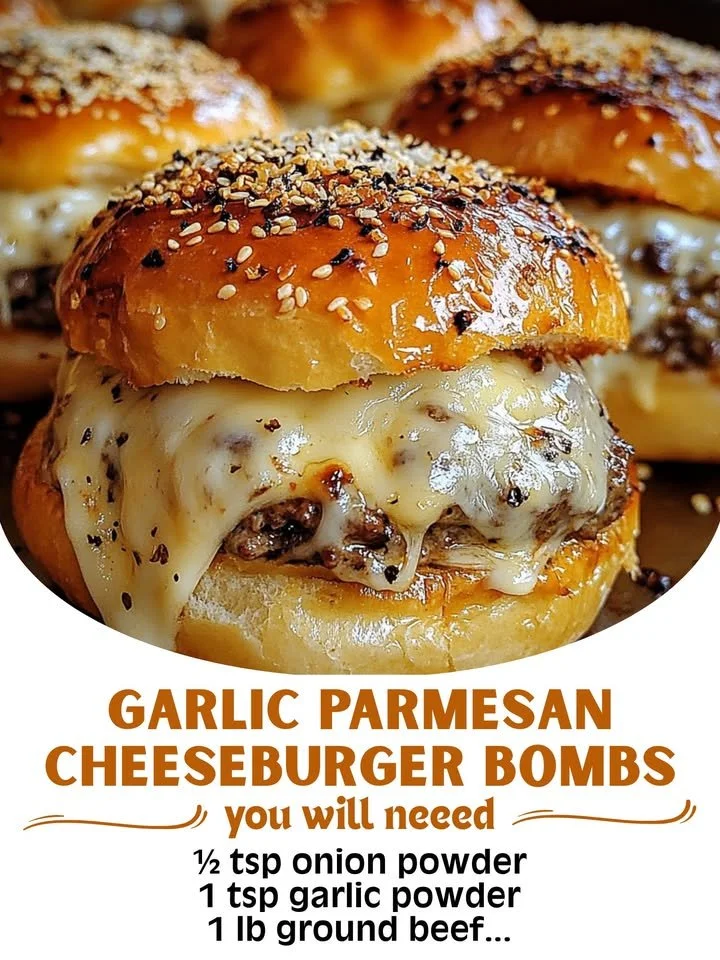 Garlic Parmesan Cheeseburger Bombs served on a plate with dipping sauce