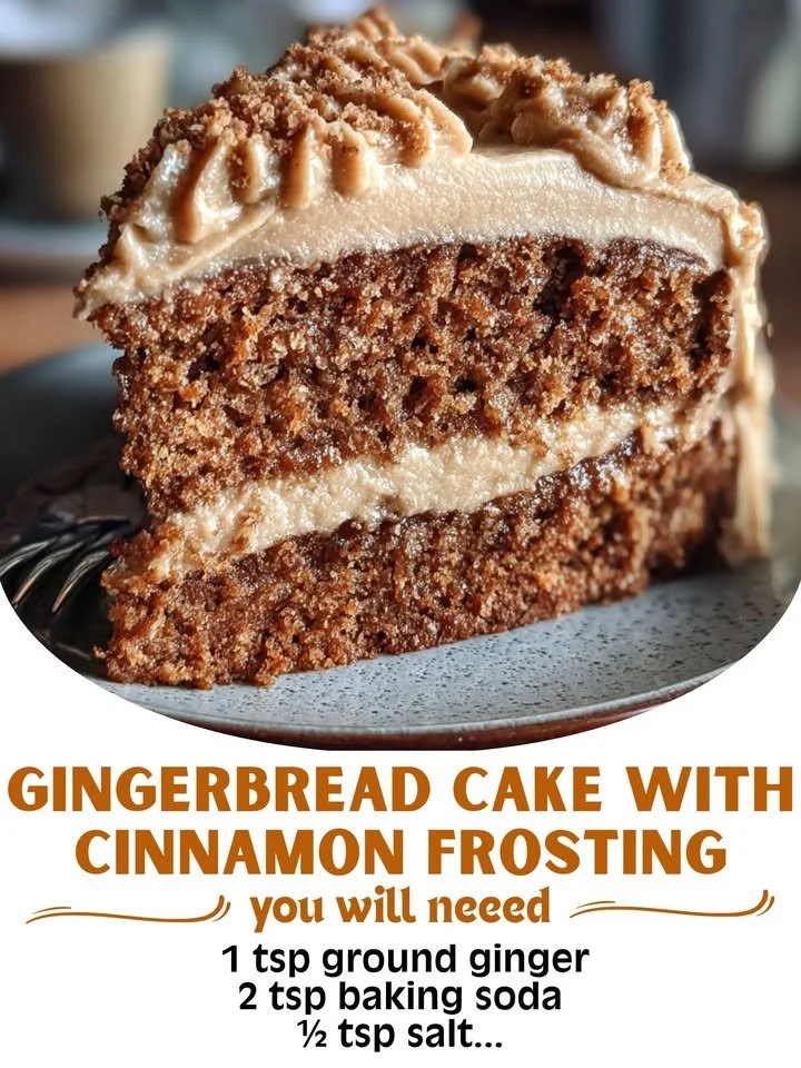 Delicious Gingerbread Cake topped with Cinnamon Molasses Frosting