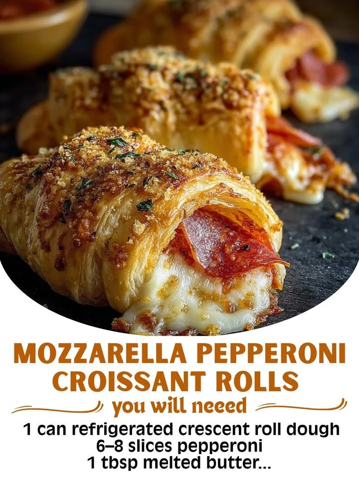 Mozzarella pepperoni croissant rolls on a plate, ready to serve