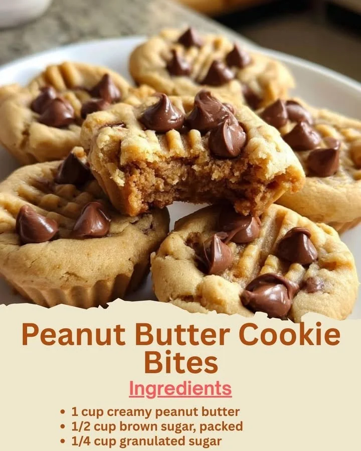 Peanut Butter Cookie Bites on a wooden plate with a glass of milk