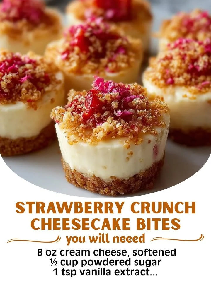 Delicious Strawberry Crunch Cheesecake Bites dessert platter