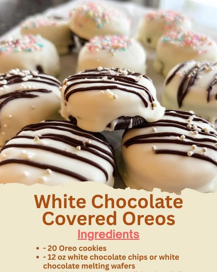 Delicious white chocolate covered Oreos ready to be enjoyed