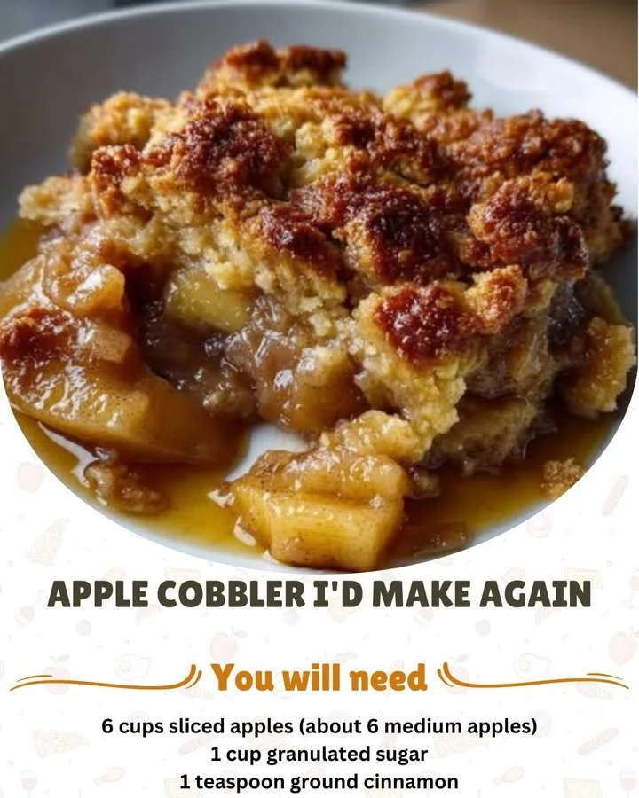 Delicious homemade apple cobbler with golden crust and juicy apple filling.