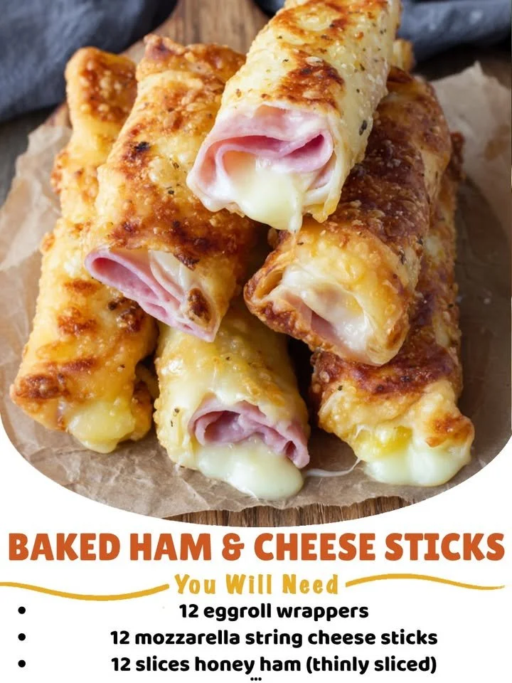 Baked Ham & Cheese Sticks on a plate, served as a delicious snack.