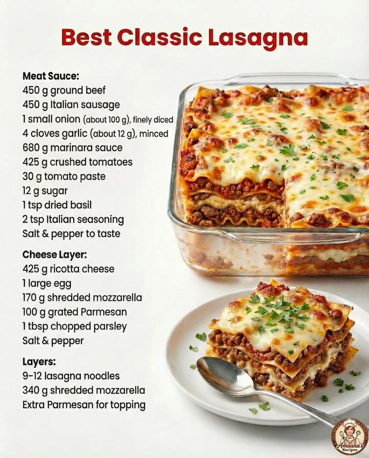 Delicious classic lasagna dish, rich and cheesy for the perfect meal.