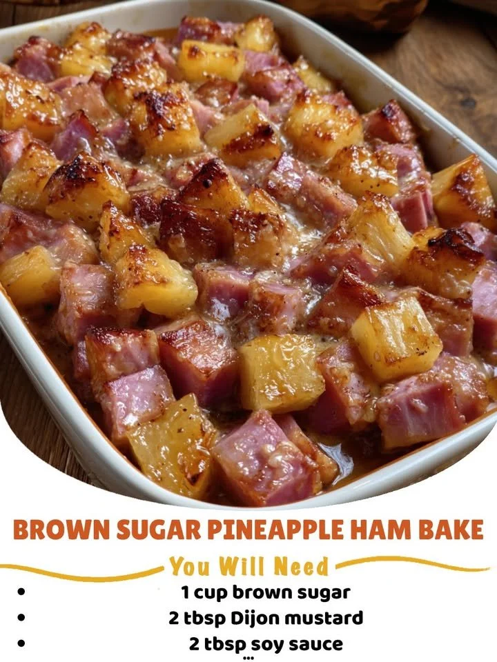 Brown Sugar Pineapple Ham Bake ready to serve on a festive dining table