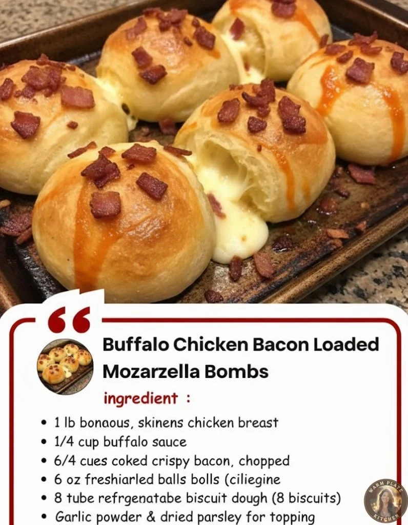 Buffalo Chicken Bacon Mozzarella Bombs served on a plate