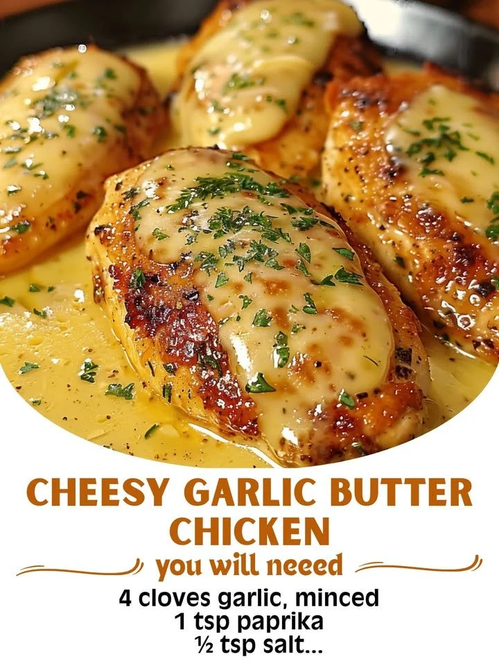 Cheesy Garlic Butter Chicken served on a plate with herbs