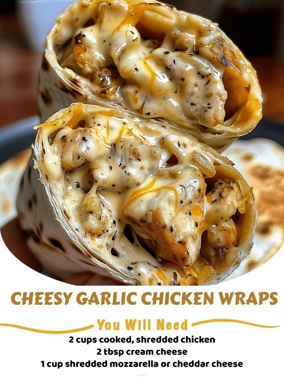 Cheesy garlic chicken wraps served with fresh veggies.