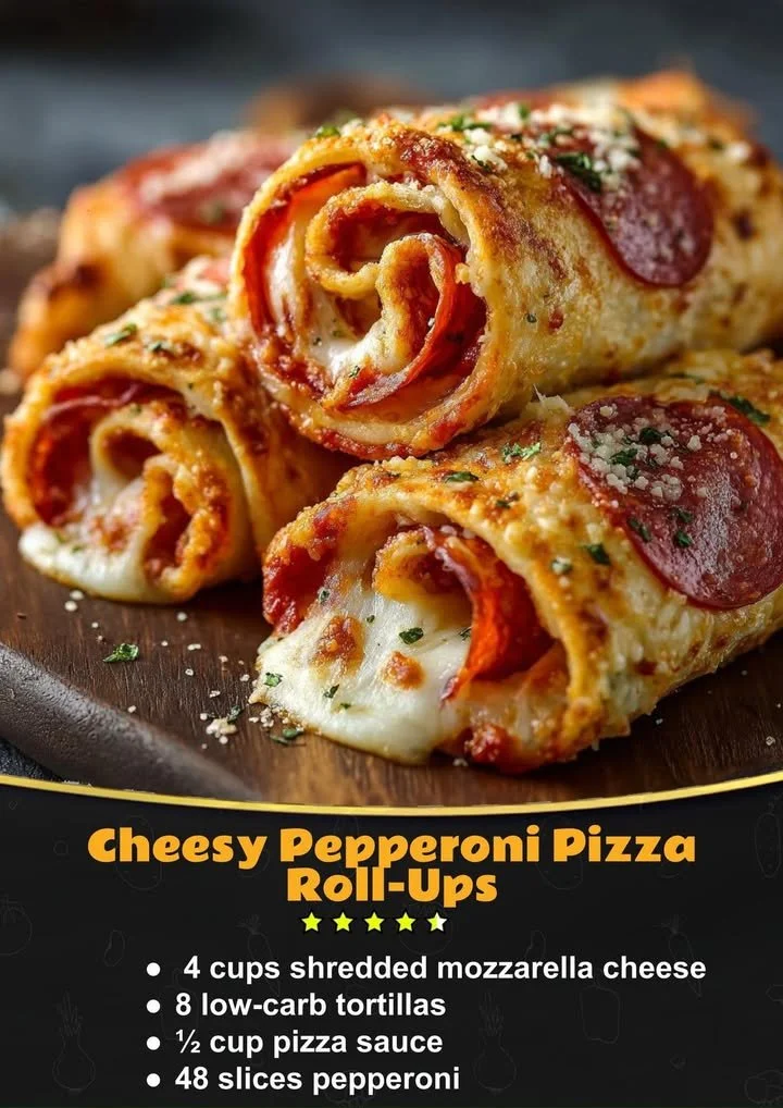 Cheesy Pepperoni Pizza Roll-Ups ready to serve on a plate
