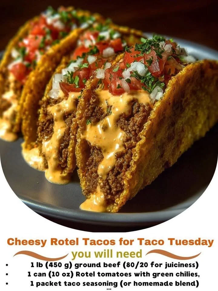 Delicious cheesy Rotel tacos ready to serve