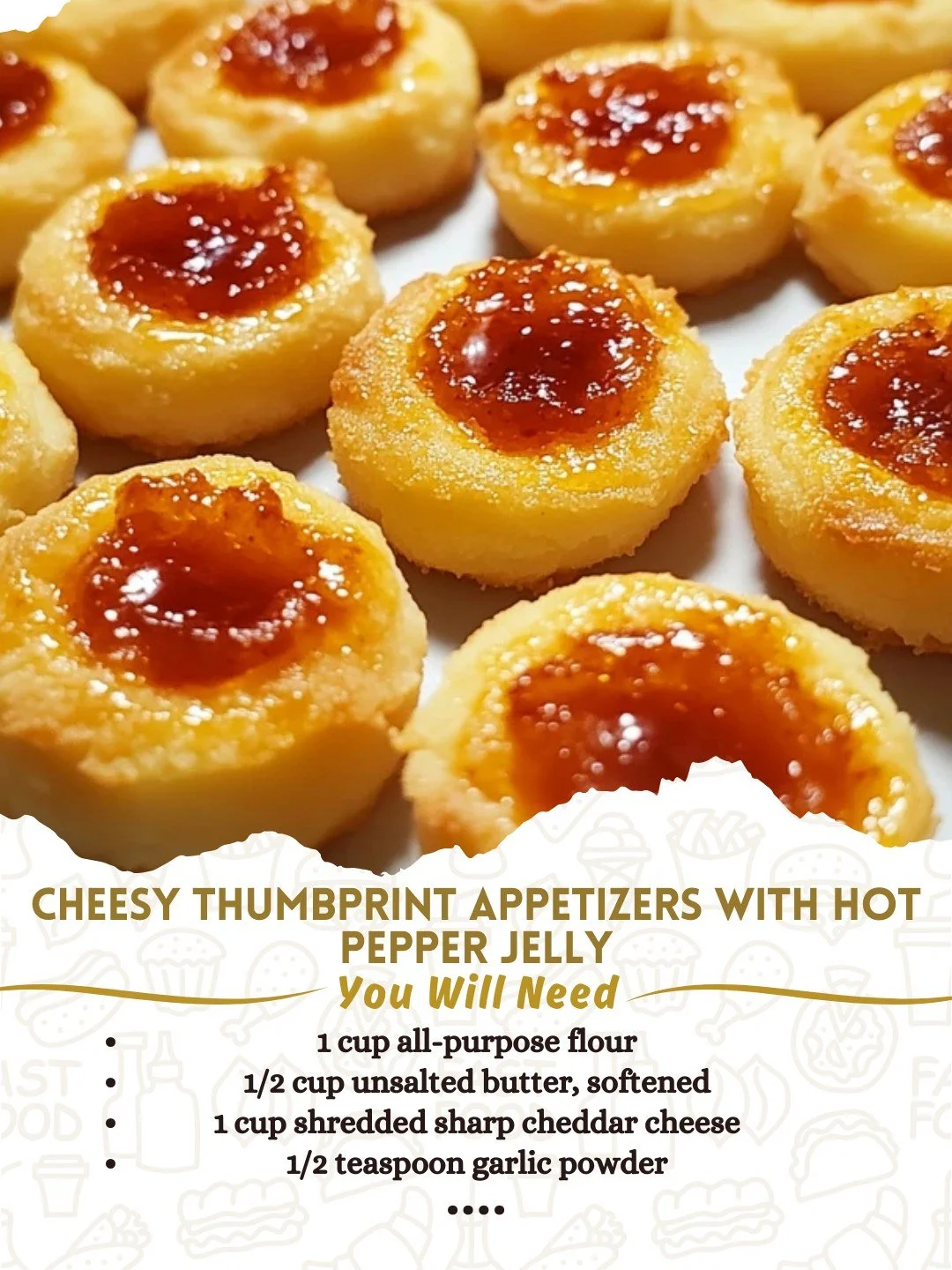 Cheesy thumbprint appetizers with hot pepper jelly for a savory treat