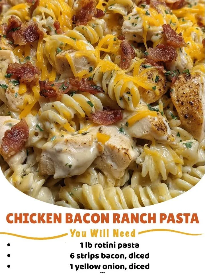 Creamy Chicken Bacon Ranch Pasta topped with parsley and bacon bits