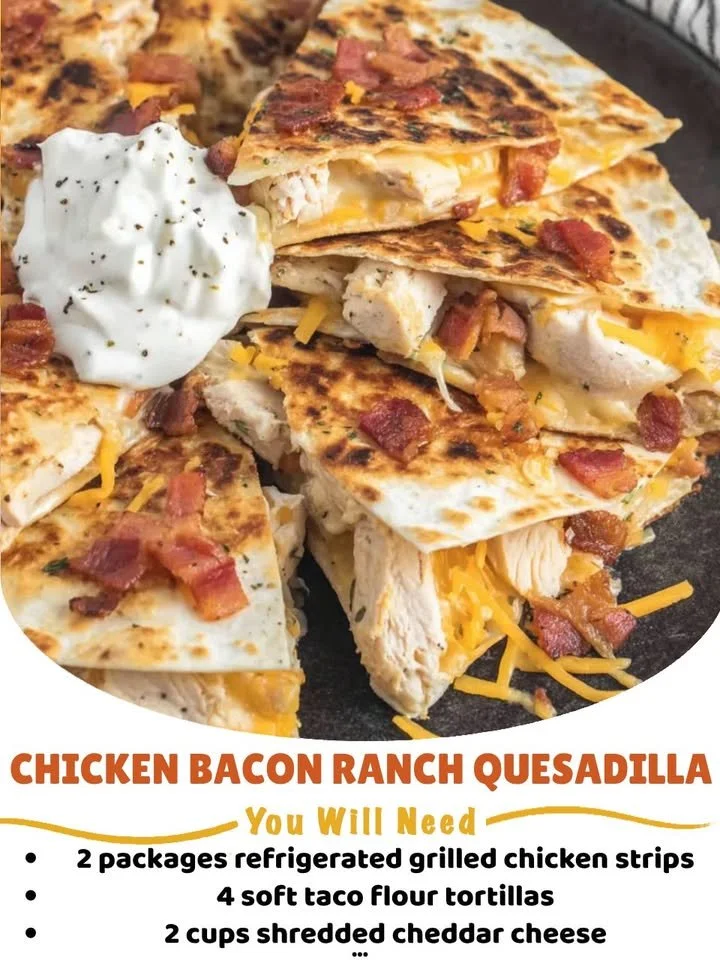 Delicious Chicken Bacon Ranch Quesadilla filled with chicken, bacon, and cheese