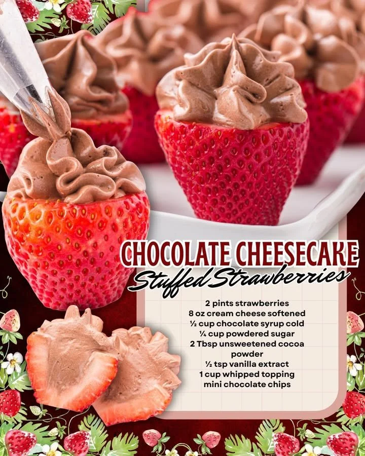 Chocolate cheesecake stuffed strawberries on a platter