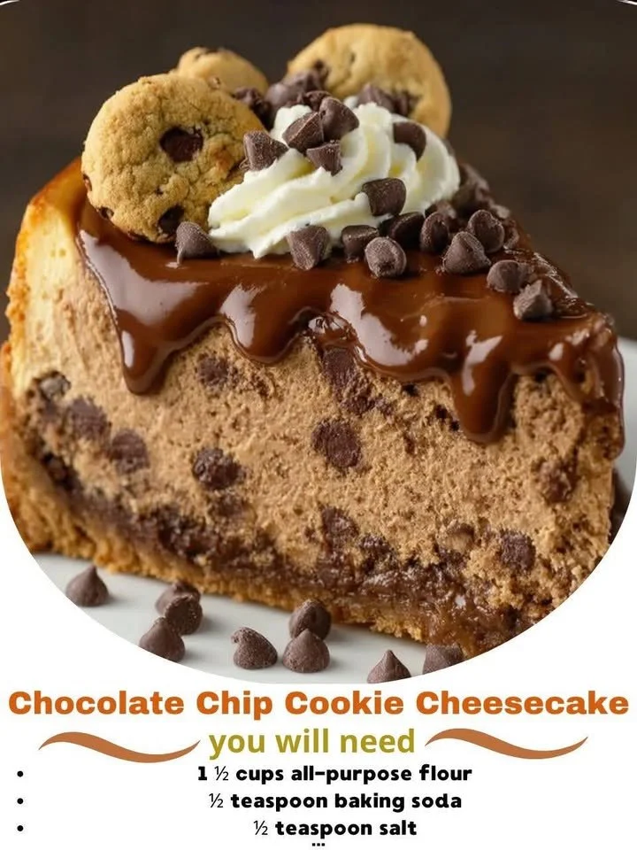 Delicious chocolate chip cookie cheesecake ready to be served