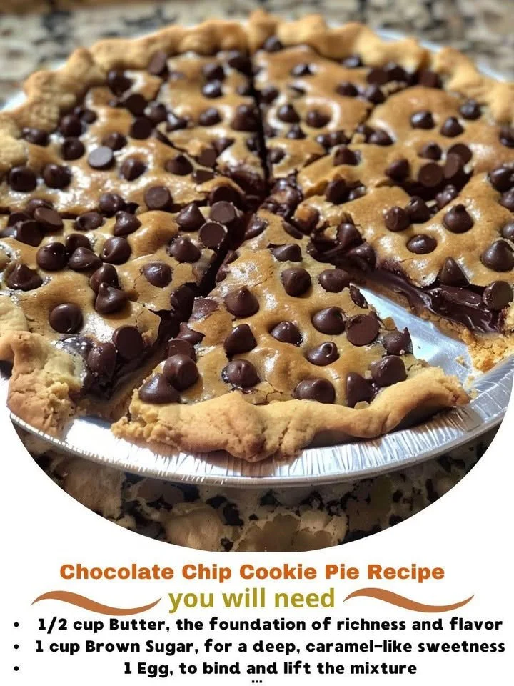 Delicious Chocolate Chip Cookie Pie served on a plate with a scoop of ice cream