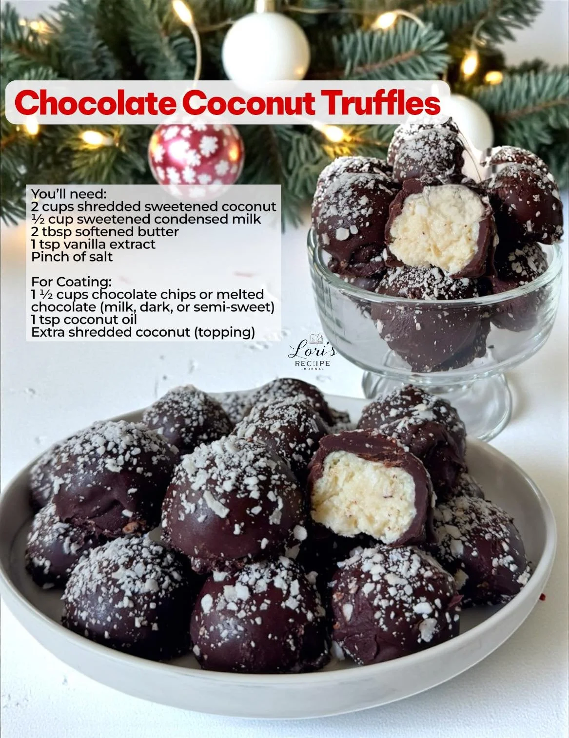 Delicious no-bake chocolate coconut truffles on a plate