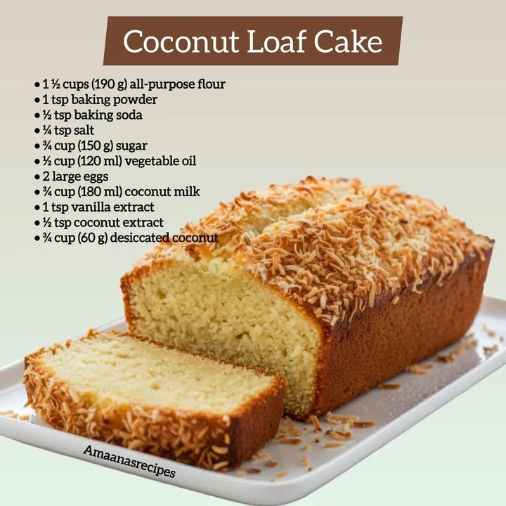 Freshly baked Coconut Loaf Cake with coconut flakes on top