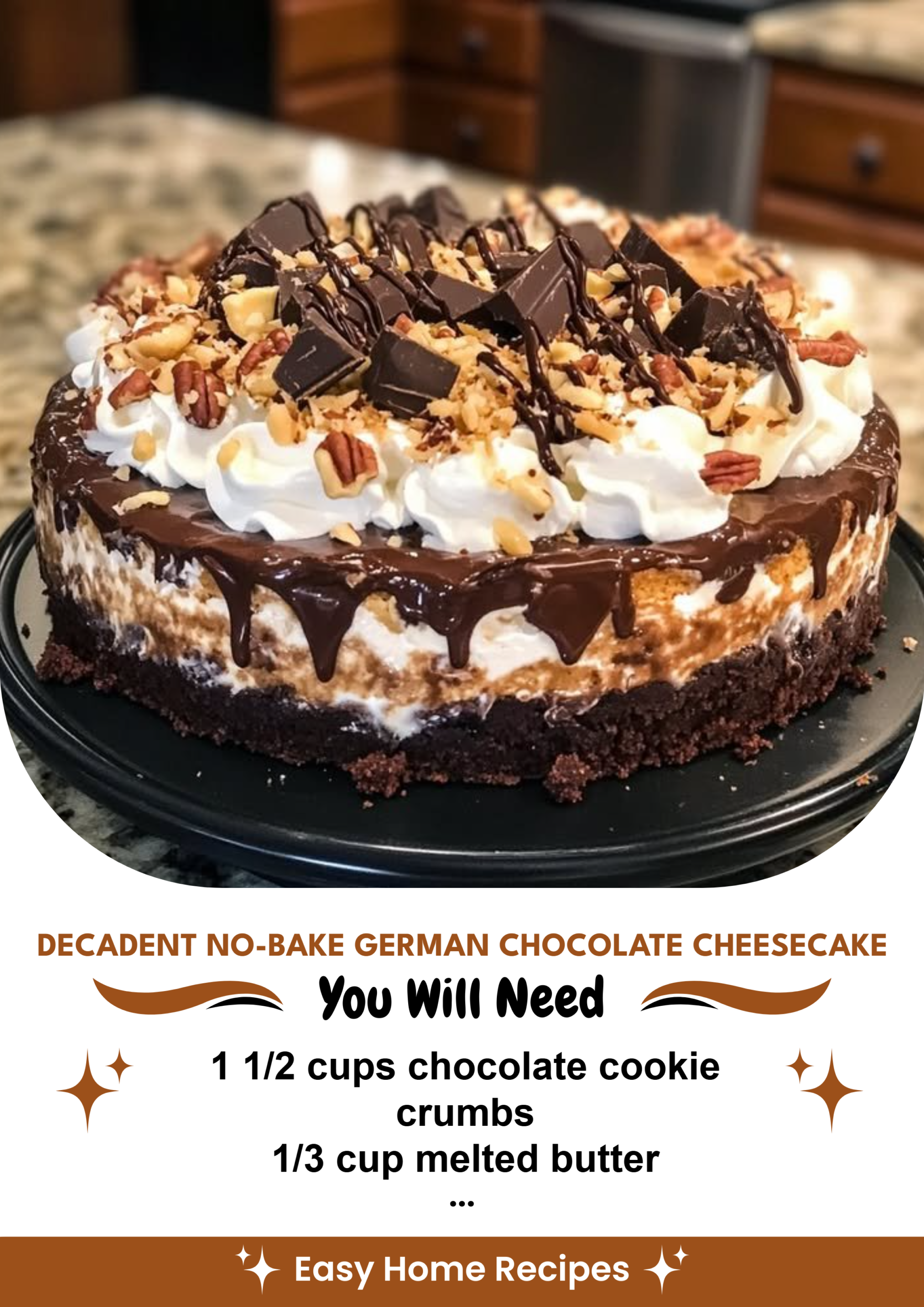 Decadent No-Bake German Chocolate Cheesecake
