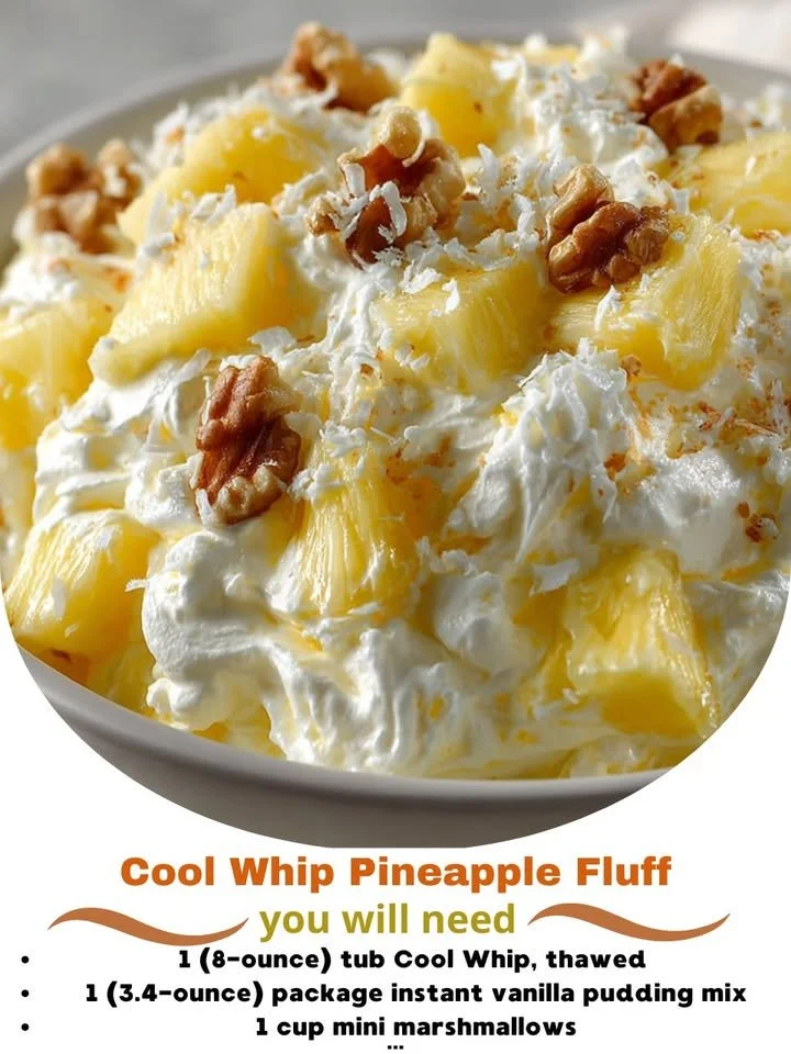 Delicious Pineapple Fluff dessert with Cool Whip in a bowl