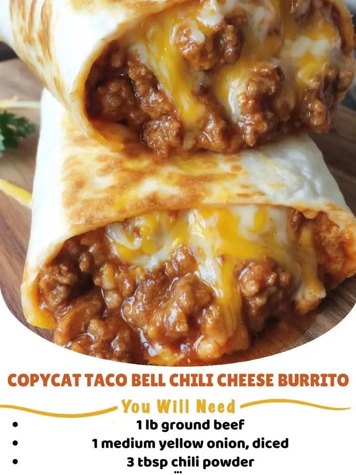 Delicious homemade chili cheese burrito inspired by Taco Bell.