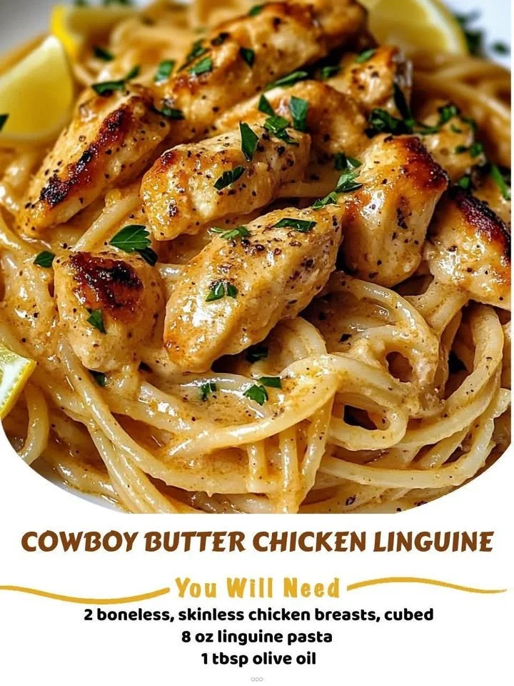 Delicious Cowboy Butter Chicken Linguine with creamy sauce and spices