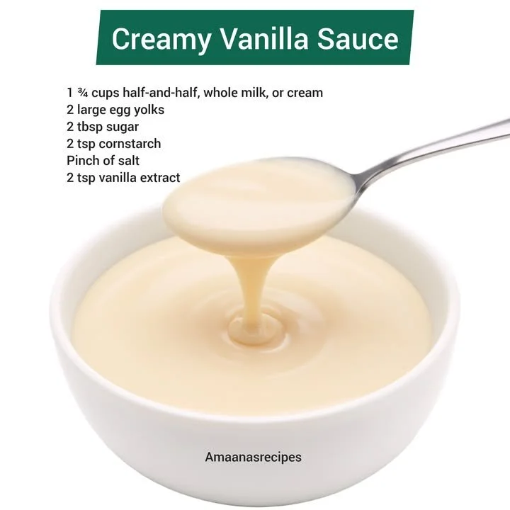 Creamy vanilla sauce drizzled over dessert for a delicious flavor enhancement