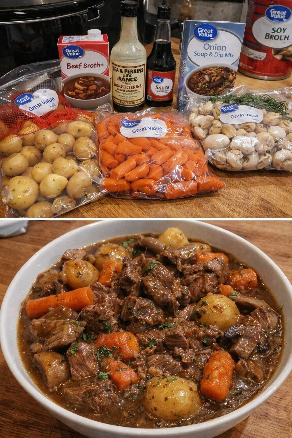 Crock Pot Beef Stew with French Onion Pot Roast-Style Ingredients