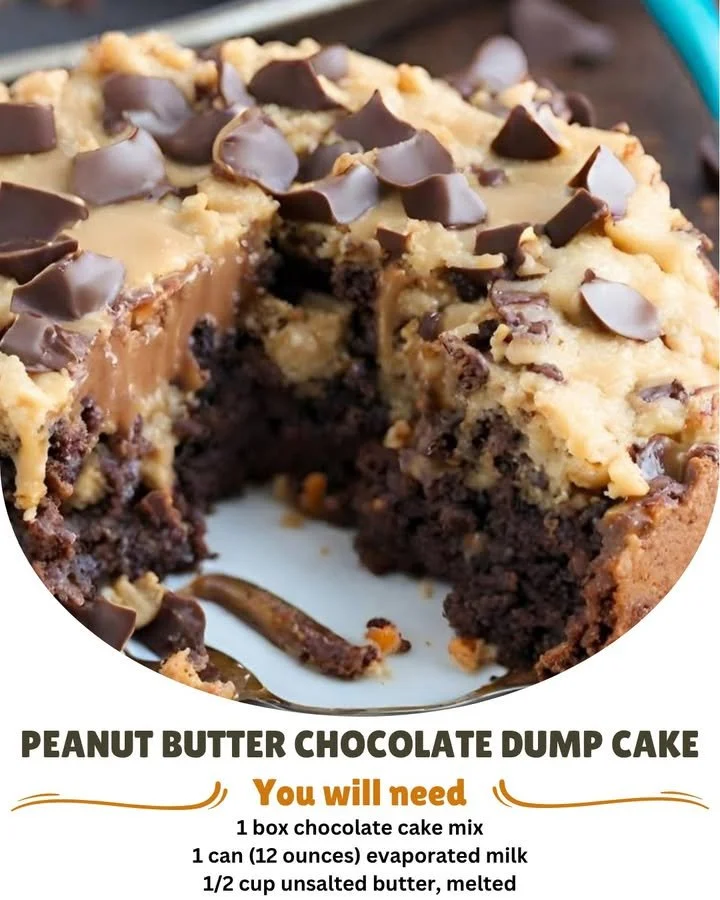Decadent Peanut Butter Chocolate Dump Cake with rich chocolate and peanut butter layers.
