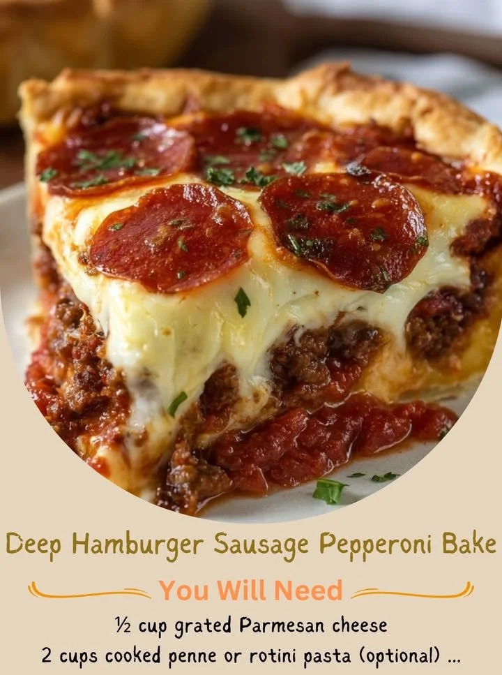 Deep Hamburger Sausage Pepperoni Bake recipe with layers of flavor and comfort.