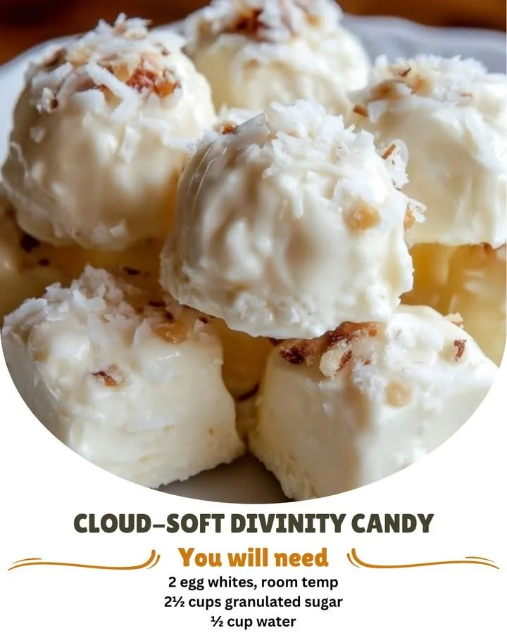 Delicious homemade Divinity Candy on a white plate
