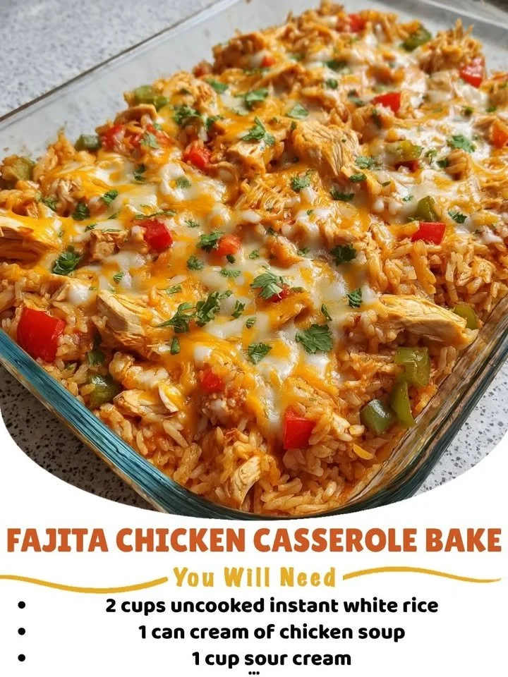 Fajita Chicken Casserole with colorful peppers and melted cheese