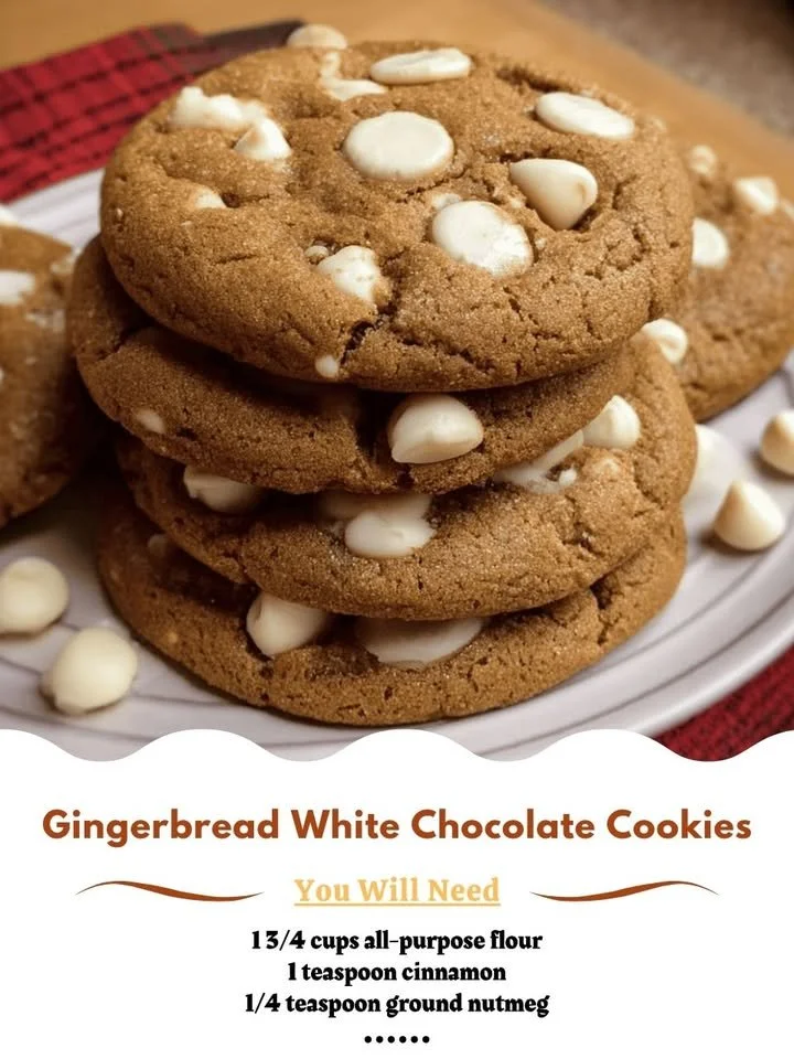 Gingerbread White Chocolate Cookies decorated and topped with icing and holiday spices.
