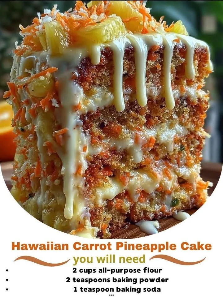 Delicious Hawaiian Carrot Pineapple Cake topped with cream cheese frosting
