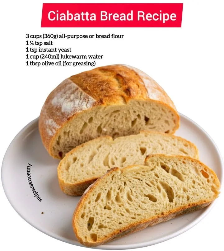 Freshly baked homemade ciabatta bread on a wooden table